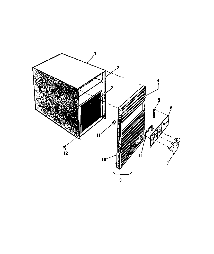 Frigidaire A6LECD2 cabinet, front ("slider" model) diagram