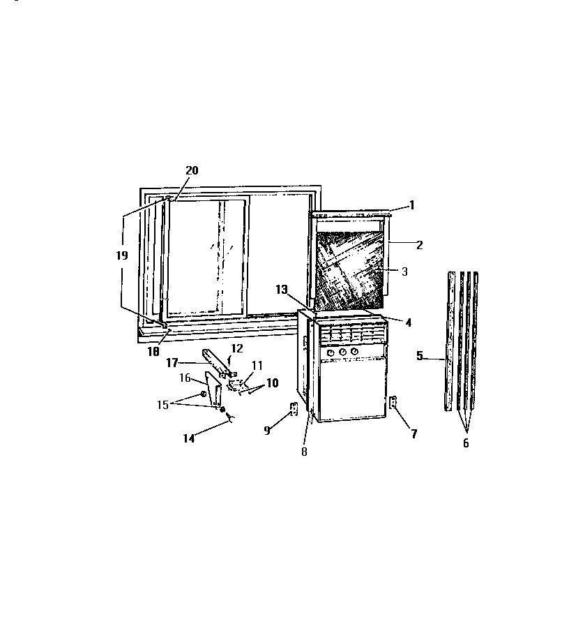 Frigidaire A6LECD2 window mounting parts("slider model) diagram