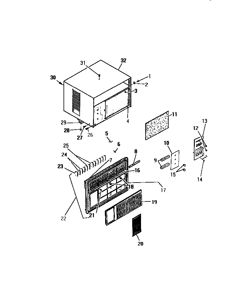 Frigidaire A6LECD2 cabinet front ("aaa" cabinet models) diagram