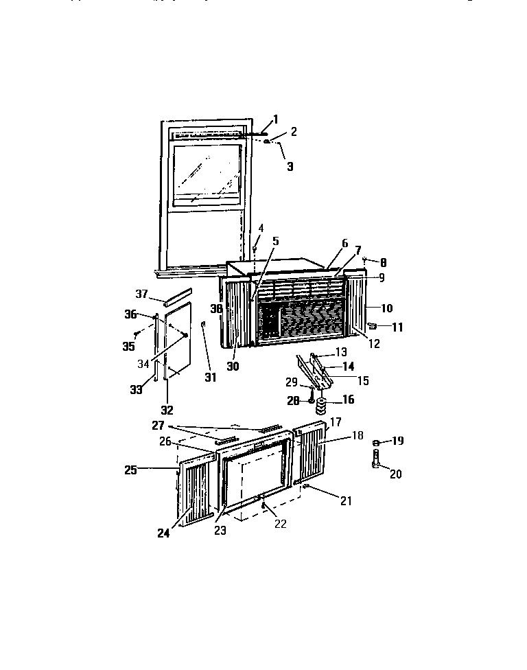 Frigidaire A6LECD2 cabinet, window mounting parts ("aaa" cabinet models) diagram