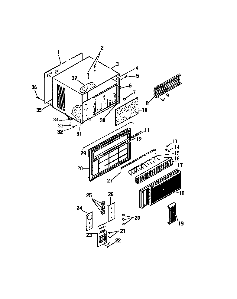 Frigidaire A6LECD2 cabinet front ("cc" cabinet models) diagram