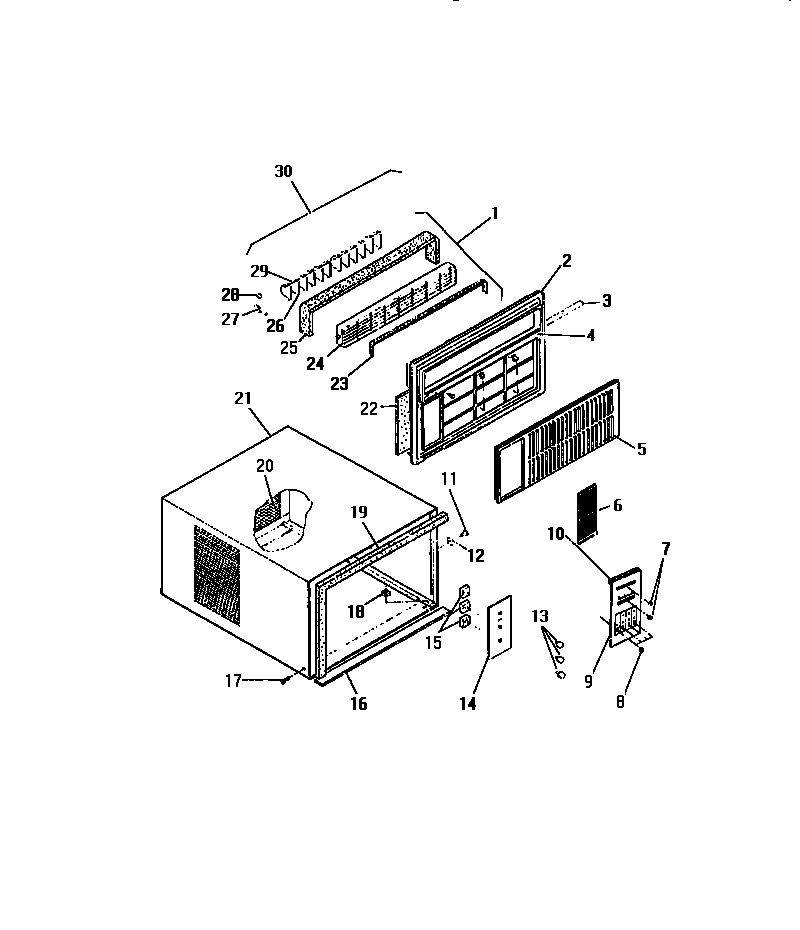Frigidaire A6LECD2 cabinet front ("dd" cabinet models) diagram