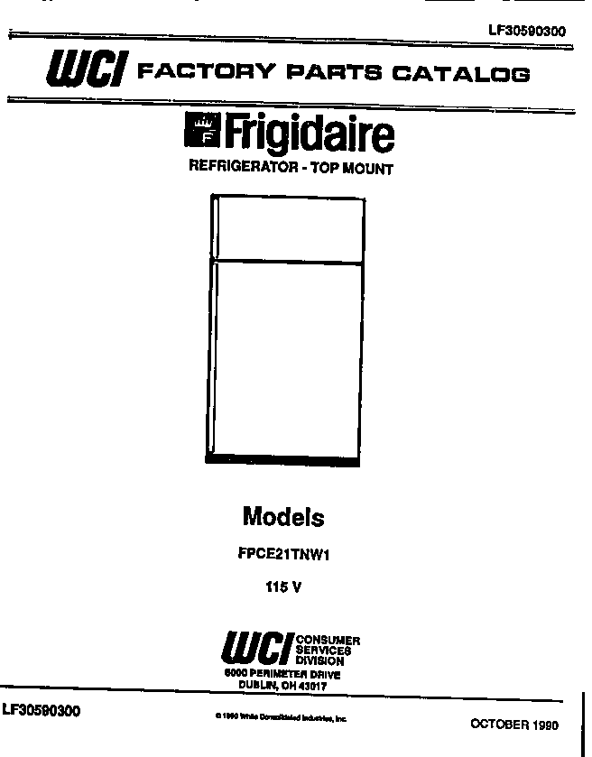 Frigidaire FPCE21TNL1 cover page diagram