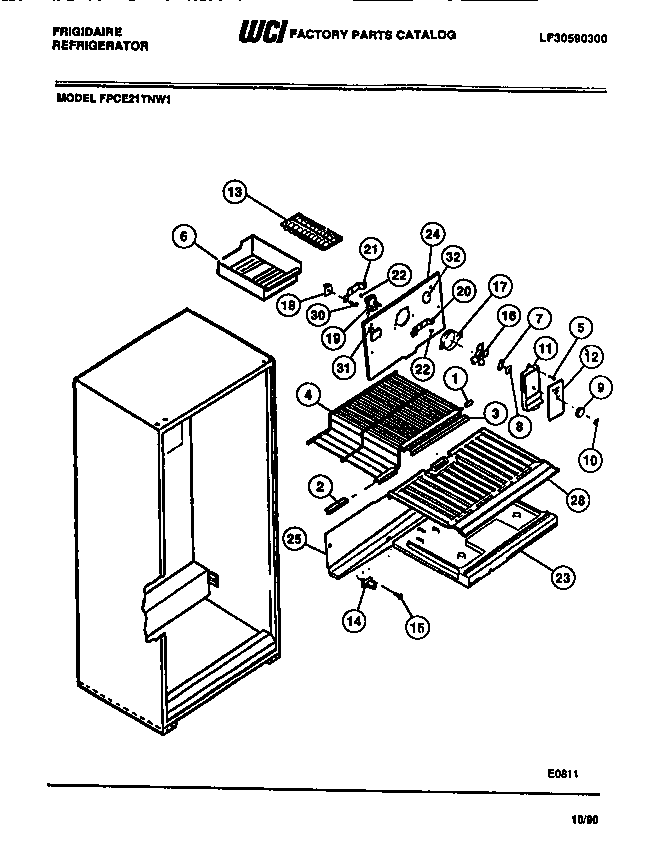 Frigidaire FPCE21TNL1 freezer  compartment, shelf, blower motor diagram