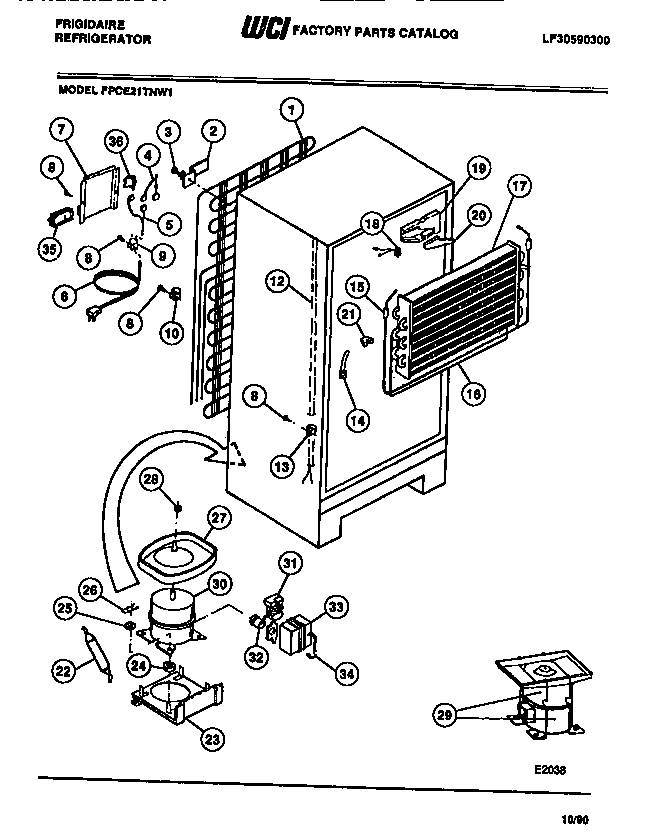 Frigidaire FPCE21TNL1 compressor, condenser, evaporator diagram