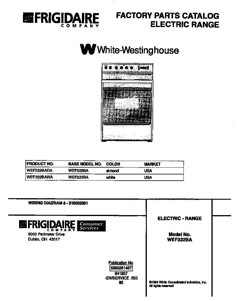 White-Westinghouse WEF322BADA front cover diagram