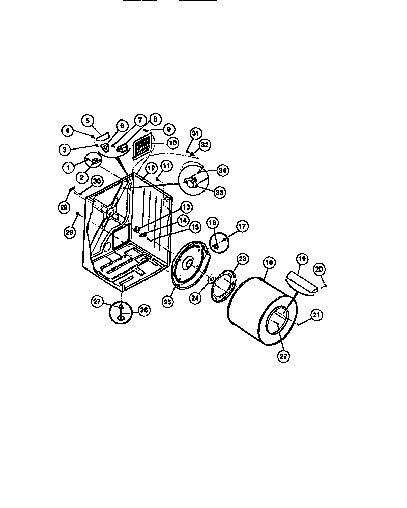 Frigidaire DEISFL2 cabinet, drum, heater assembly diagram