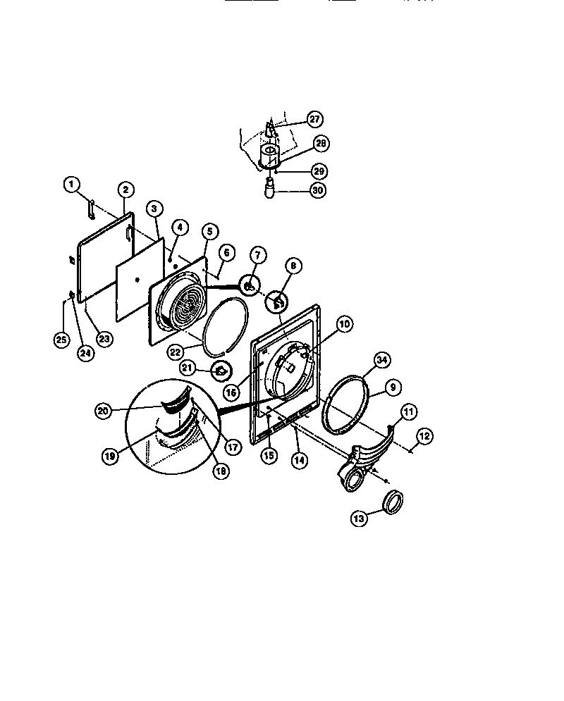 Frigidaire DEISFL2 door, front panel, lint filter diagram