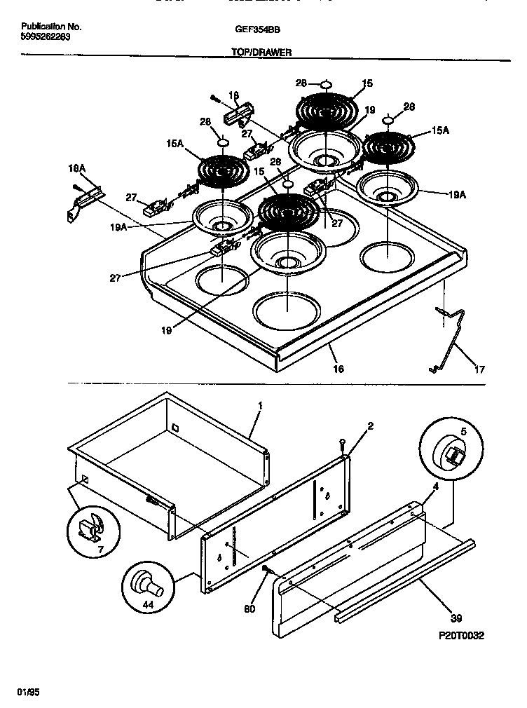 Gibson GEF354BBDA top/drawer diagram