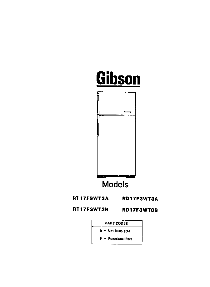 Gibson RT17F3YT3B cover page-part codes diagram