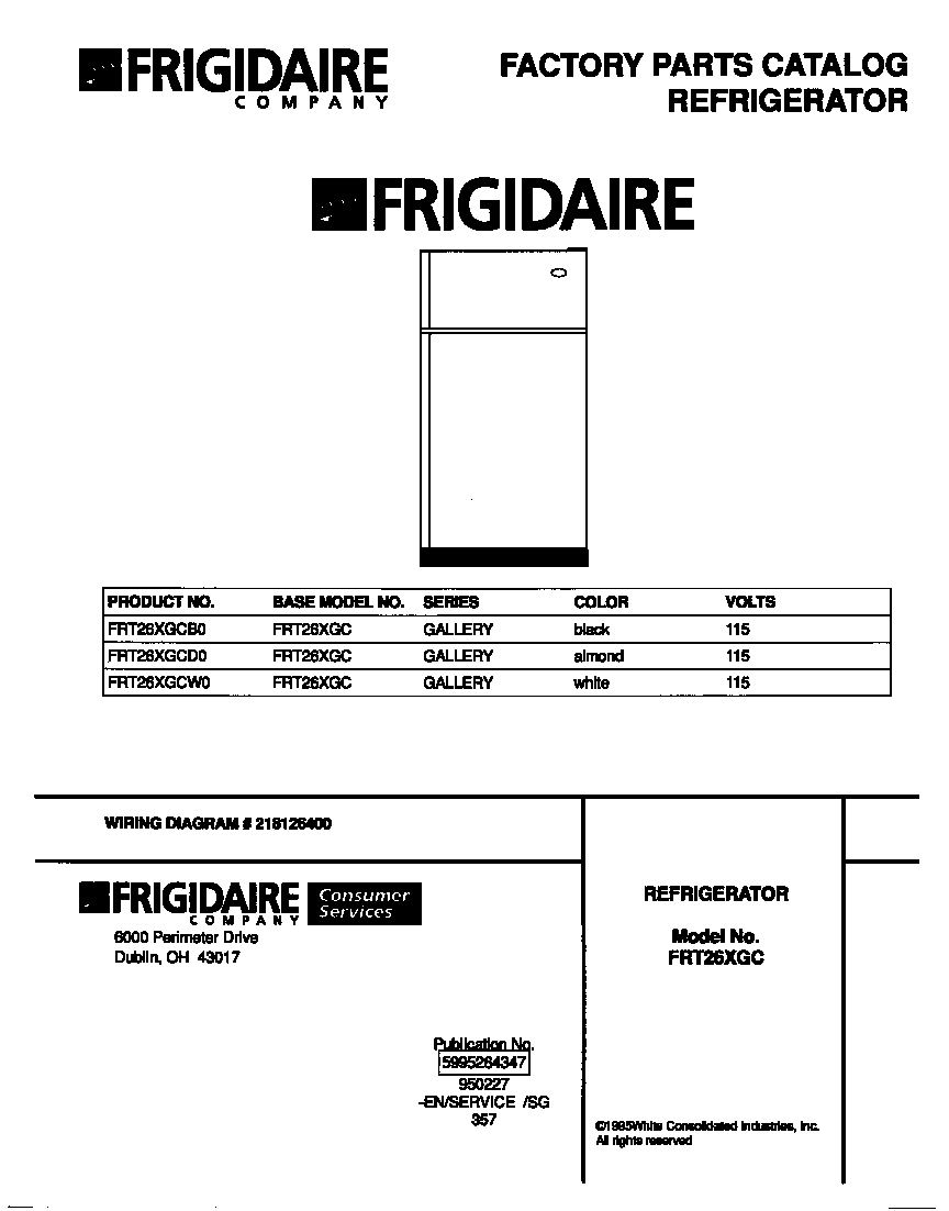 Frigidaire FRT26XGCB0 cover diagram