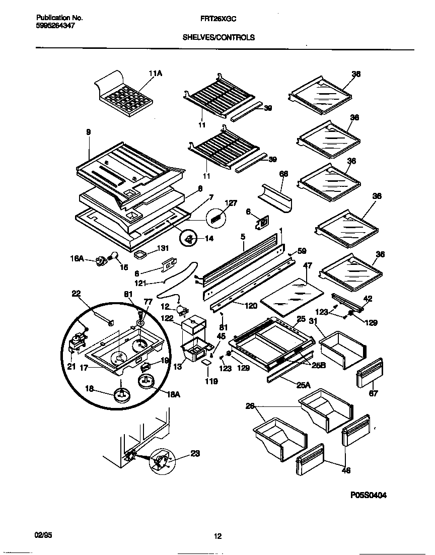 Frigidaire FRT26XGCB0 shelves/controls diagram