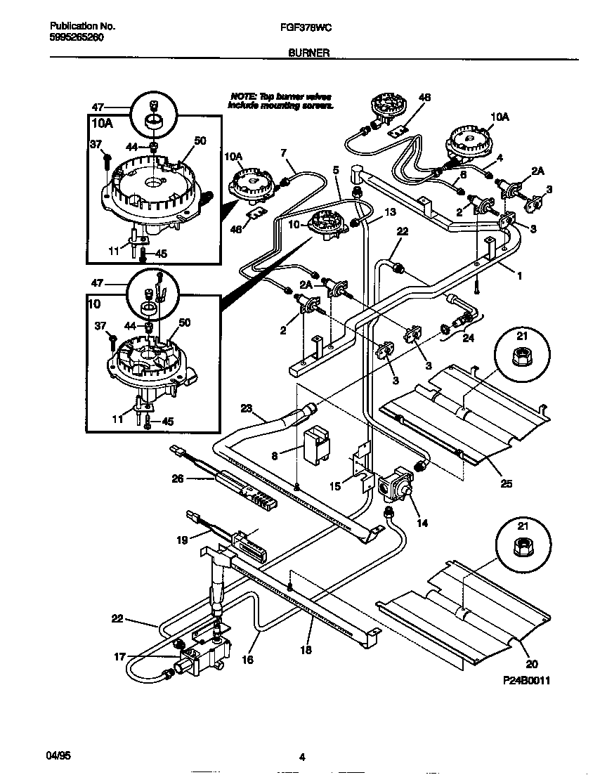 Frigidaire FGF378WCCA burner diagram