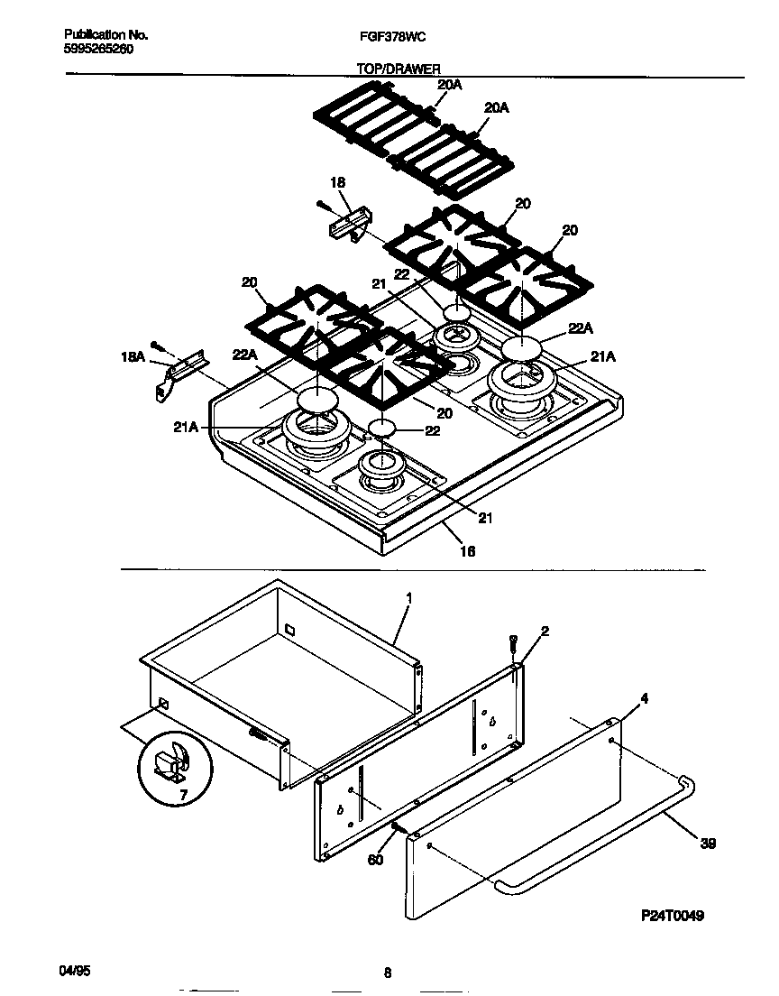 Frigidaire FGF378WCCA top/drawer diagram