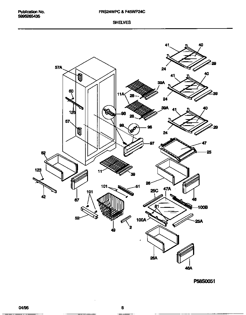 Frigidaire F45WP24CB0 shelves diagram