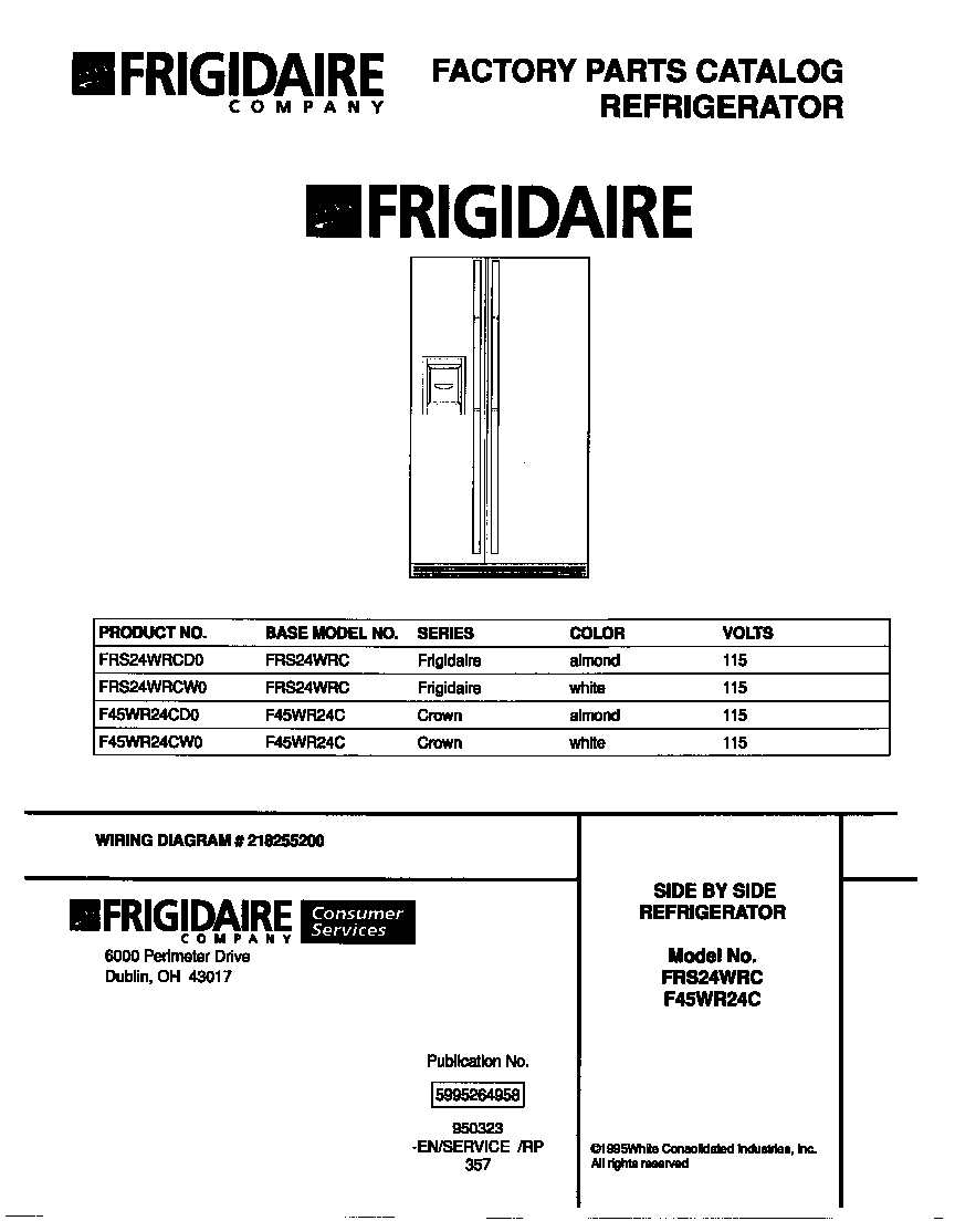 Frigidaire FRS24WRCD0 cover diagram