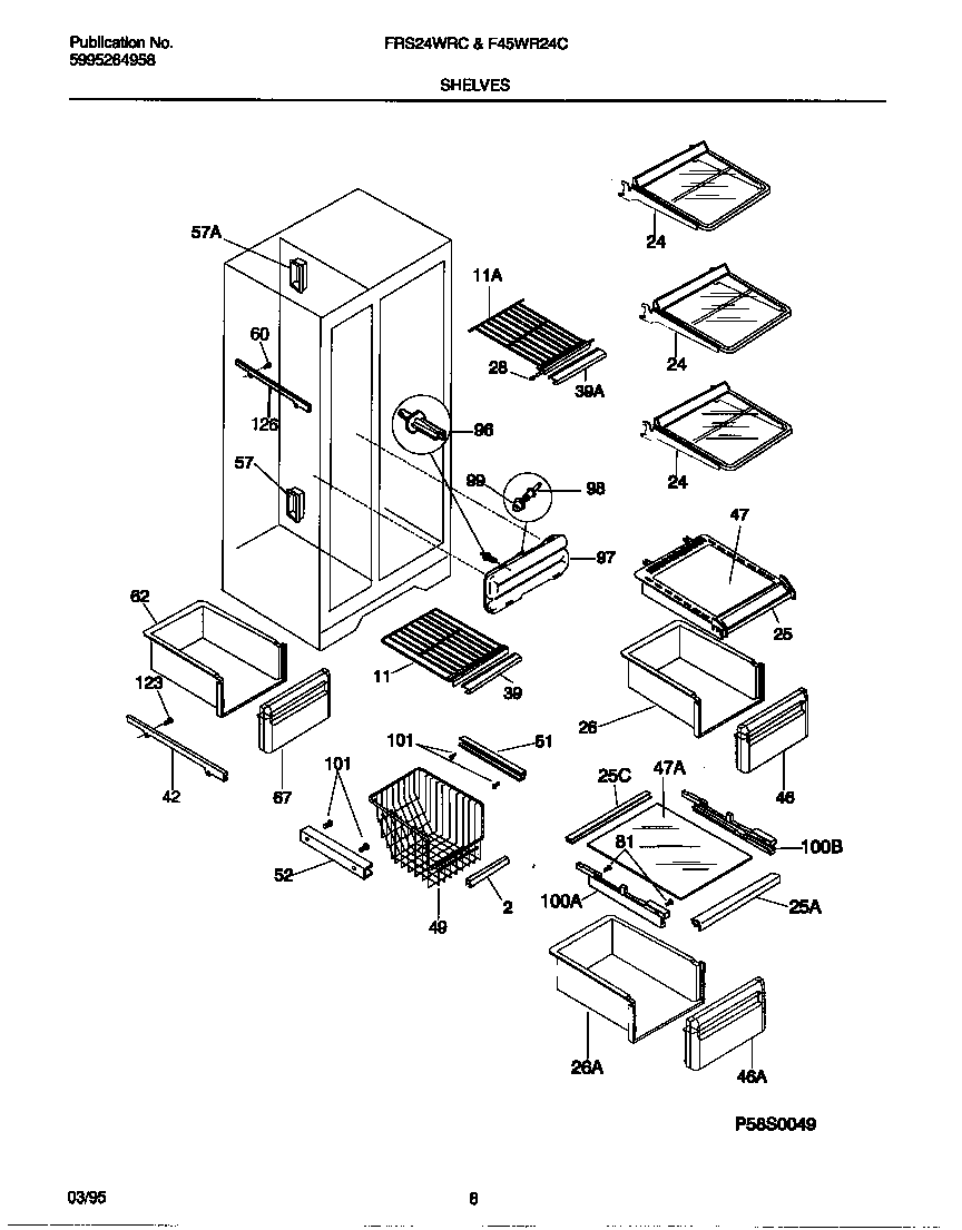 Frigidaire FRS24WRCD0 shelves diagram
