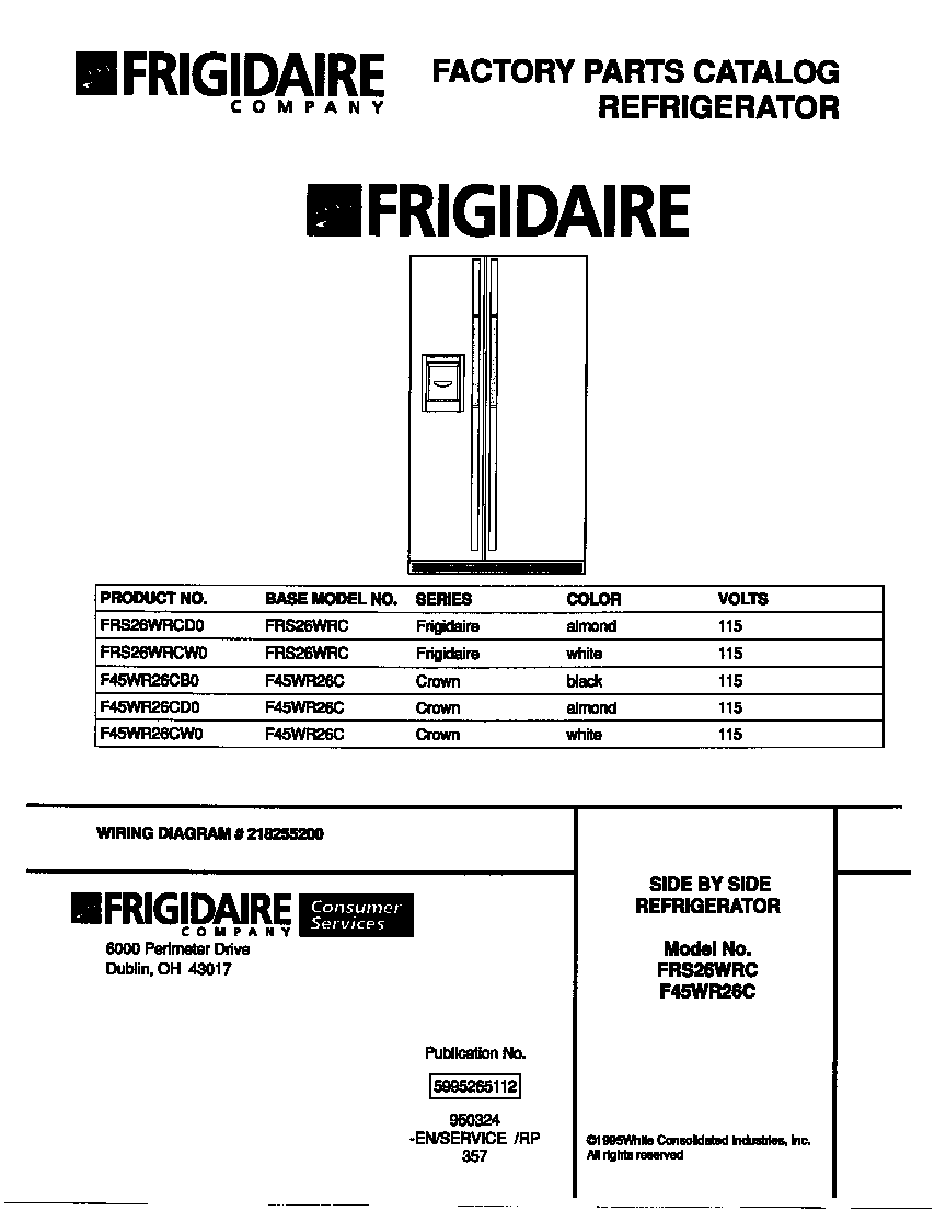 Frigidaire F45WR26CW0 cover diagram