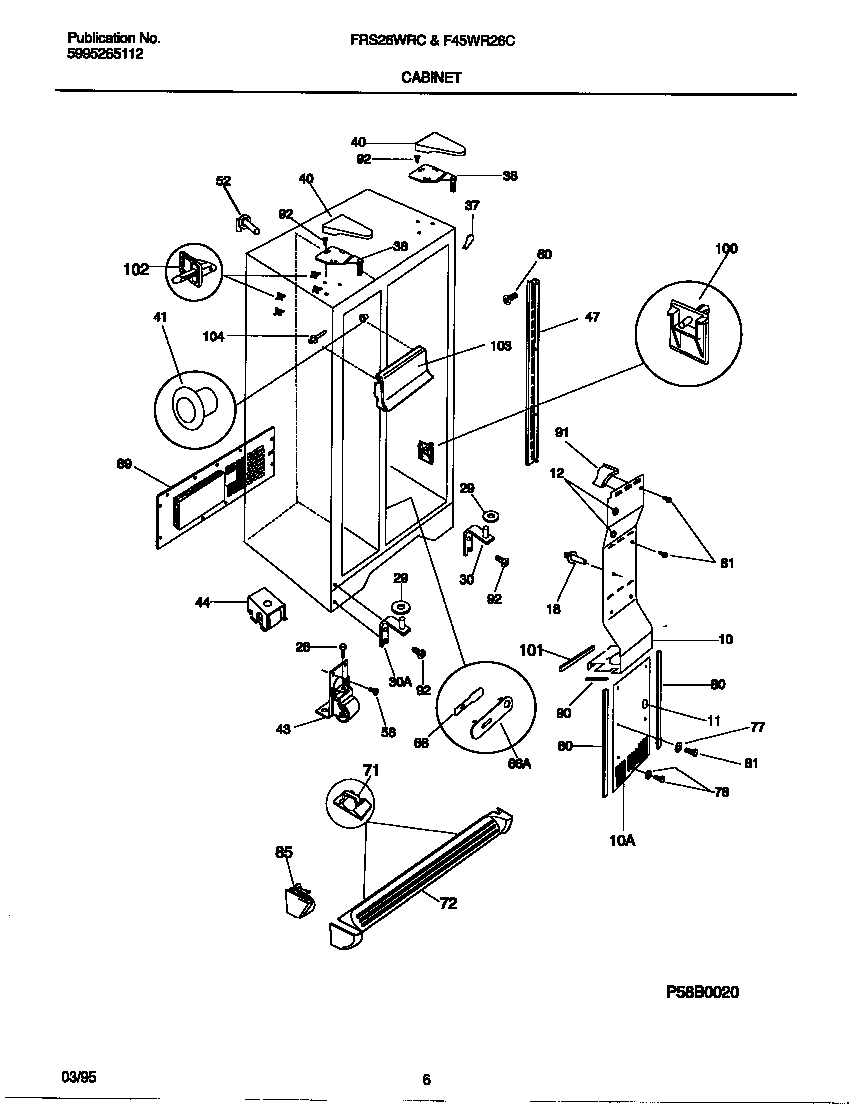 Frigidaire F45WR26CW0 cabinet diagram