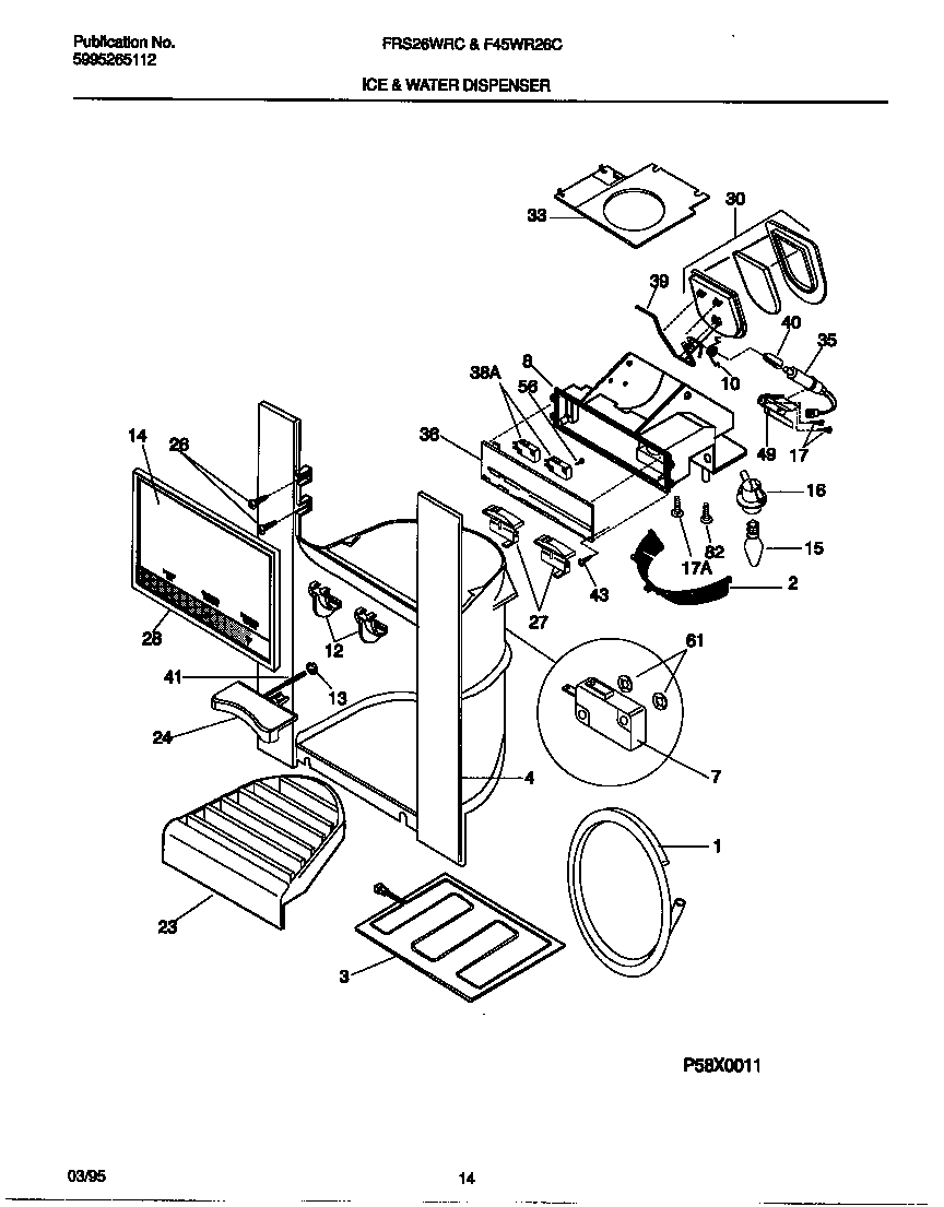 Frigidaire F45WR26CW0 ice and water dispenser diagram