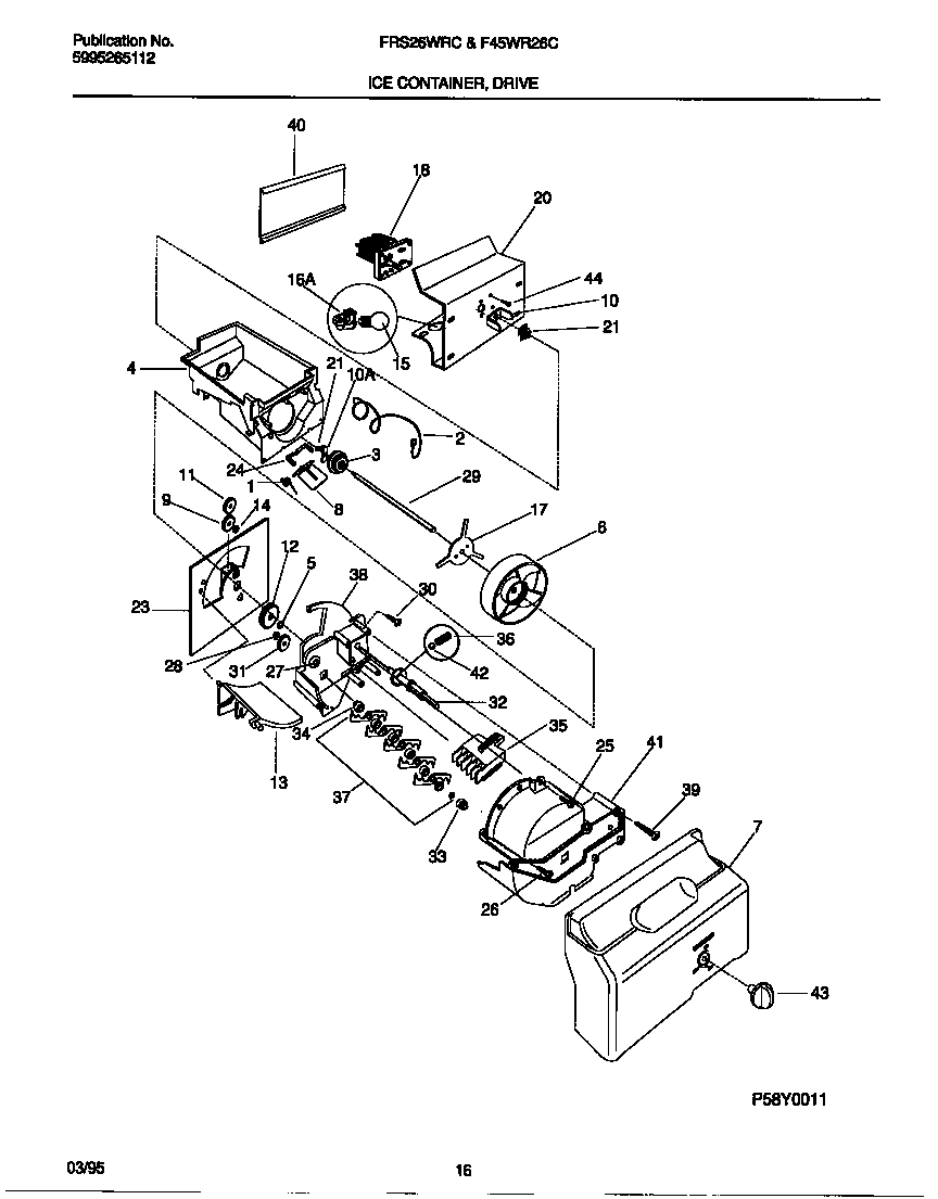 Frigidaire F45WR26CW0 ice container, drive diagram