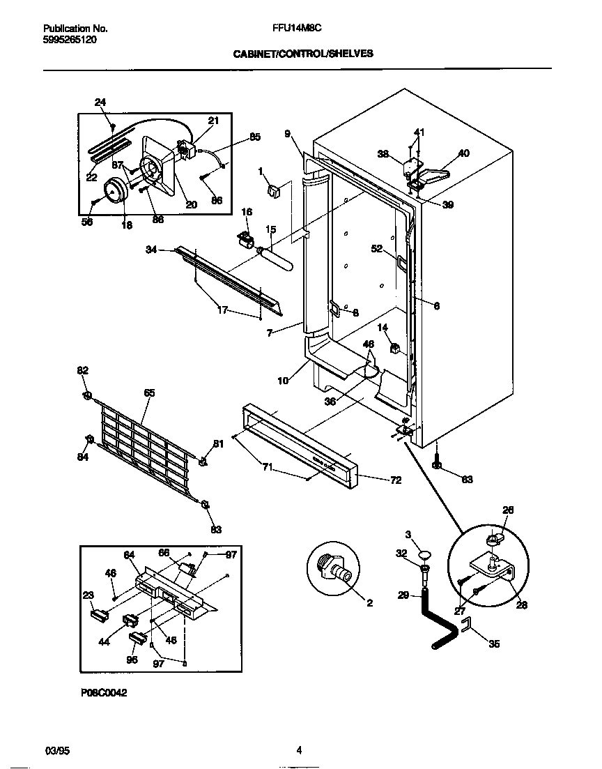 Frigidaire FFU14M8CW0 cabinet/control/shelves diagram