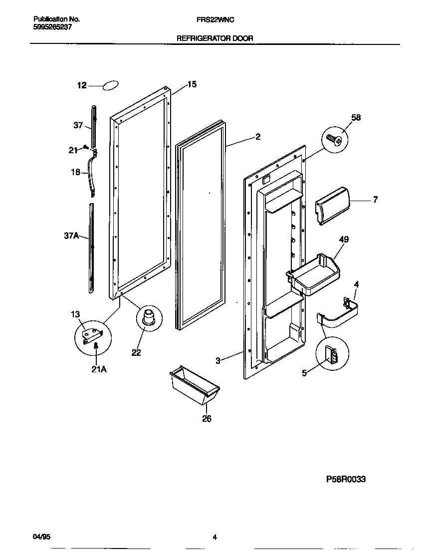 Frigidaire FRS22WNCW0 refrigerator door diagram