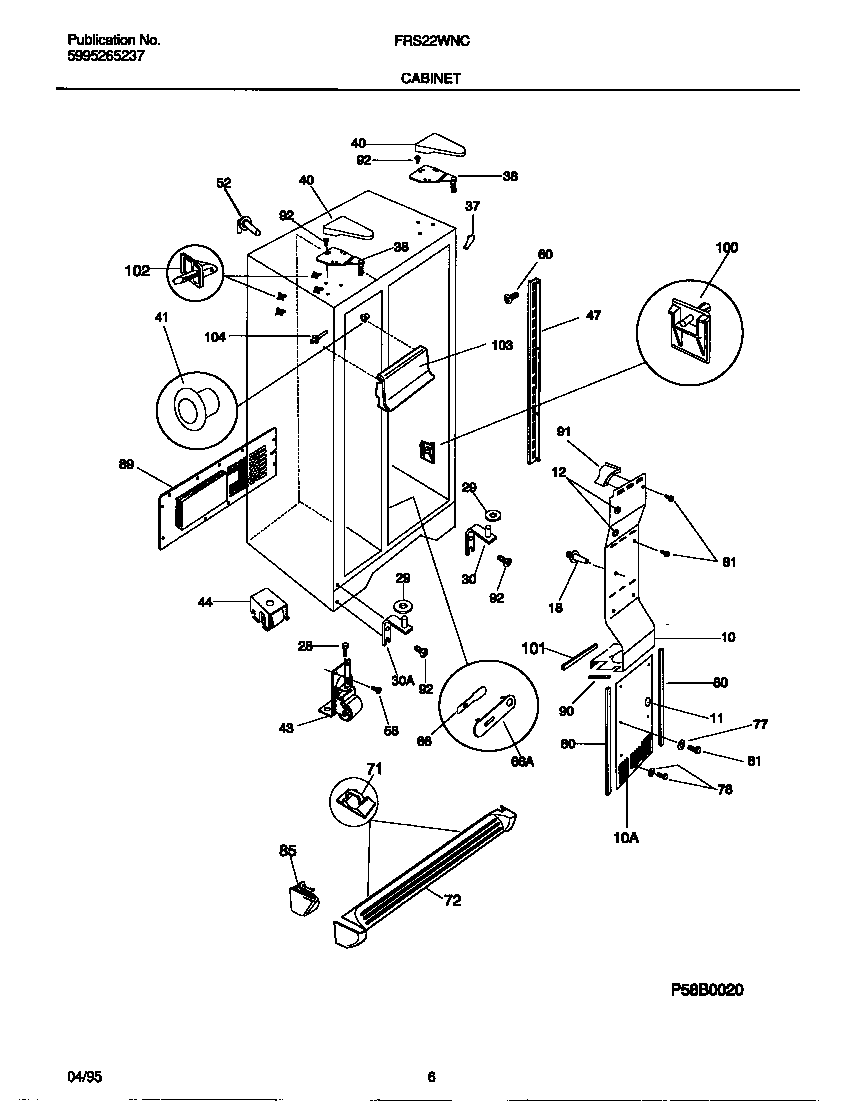 Frigidaire FRS22WNCW0 cabinet diagram