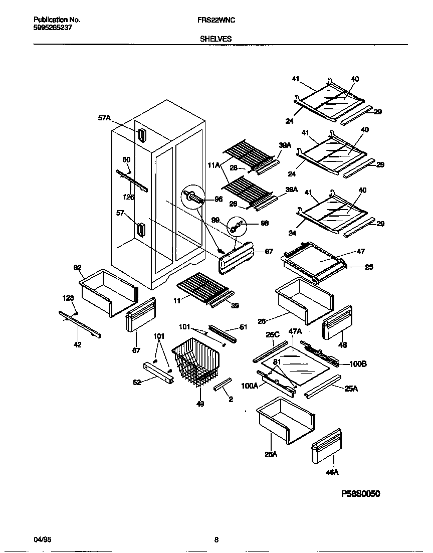 Frigidaire FRS22WNCW0 shelves diagram