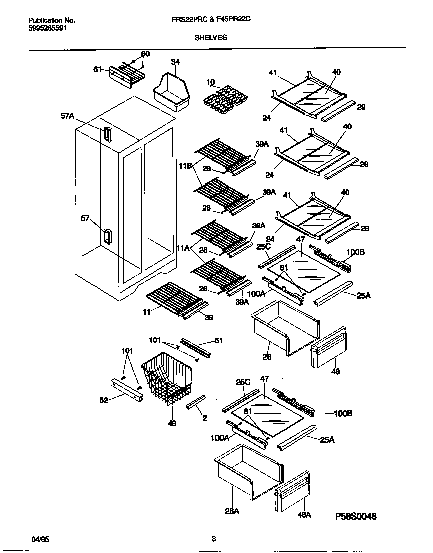 Frigidaire FRS22PRCW0 shelves diagram