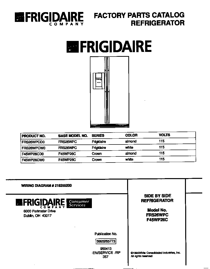 Frigidaire F45WP26CW0 cover diagram