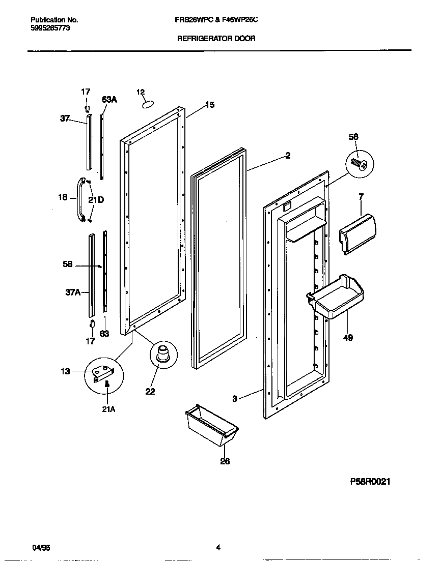 Frigidaire F45WP26CW0 refrigerator door diagram