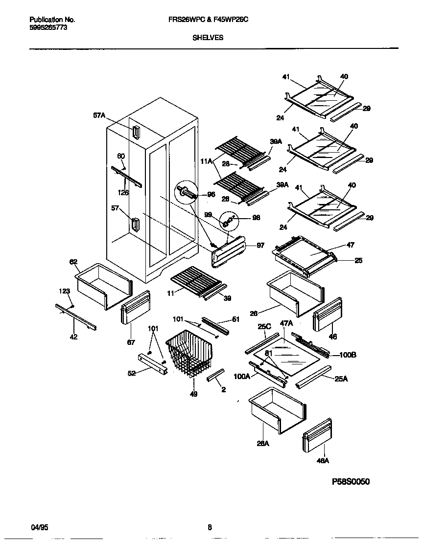 Frigidaire F45WP26CW0 shelves diagram