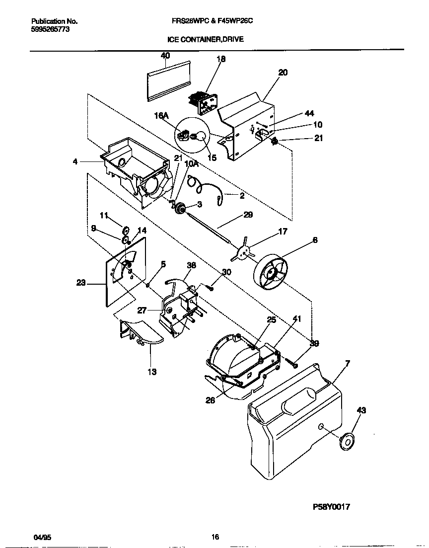 Frigidaire F45WP26CW0 ice container, drive diagram