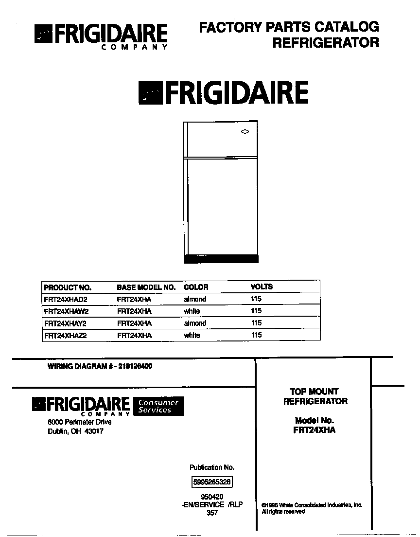 Frigidaire FRT24XHAW2 cover diagram