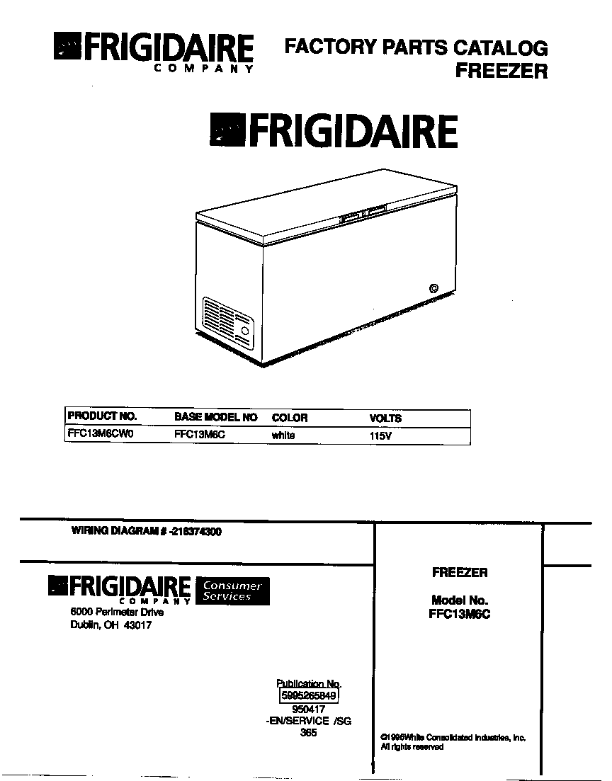 Frigidaire FFC13M6CW0 cover diagram