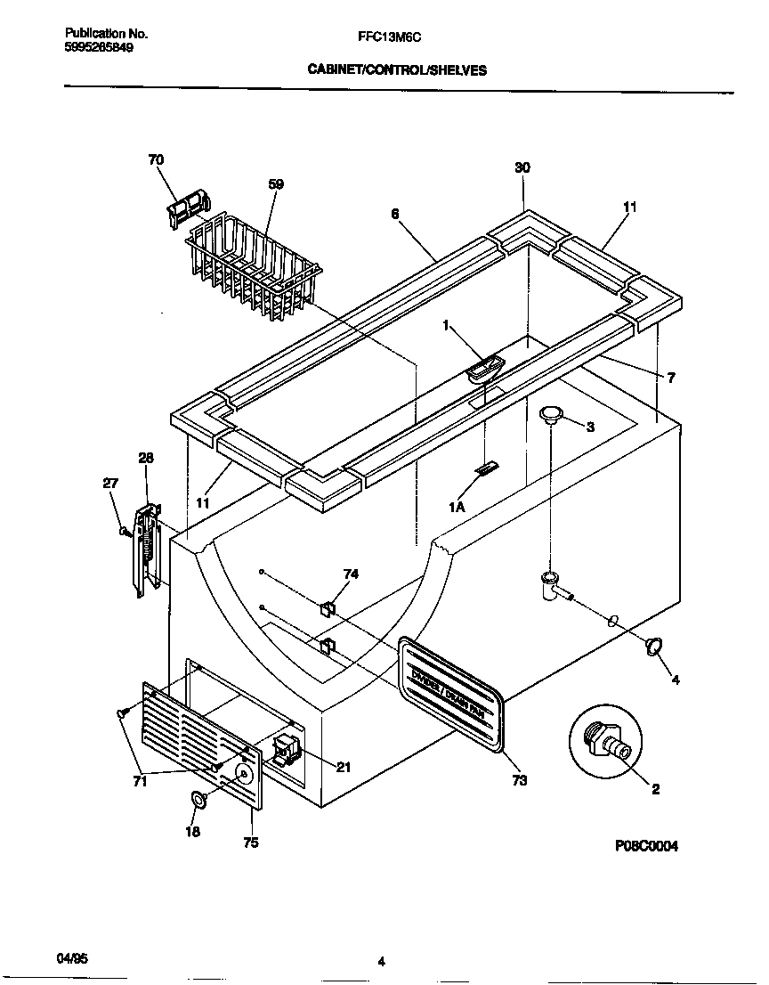 Frigidaire FFC13M6CW0 cabinet/control/shelves diagram