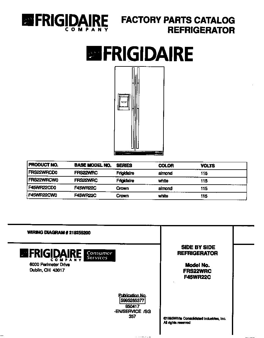Frigidaire FRS22WRCD0 cover diagram