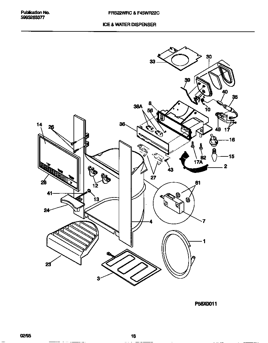 Frigidaire FRS22WRCD0 ice and water dispenser diagram