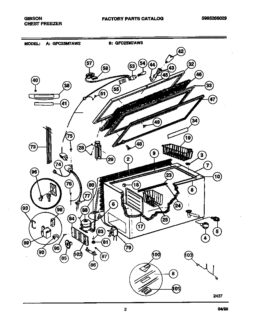 Gibson GFC25M7AW3 chest freezer diagram