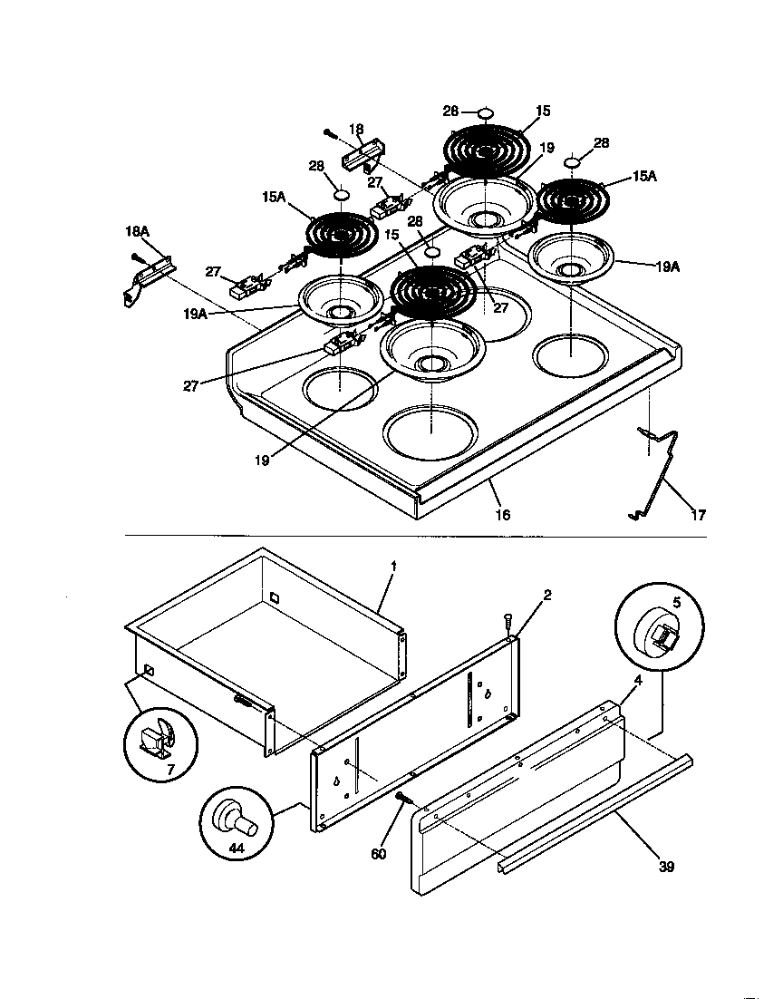 Tappan 31-3982-23-02 top, drawer diagram