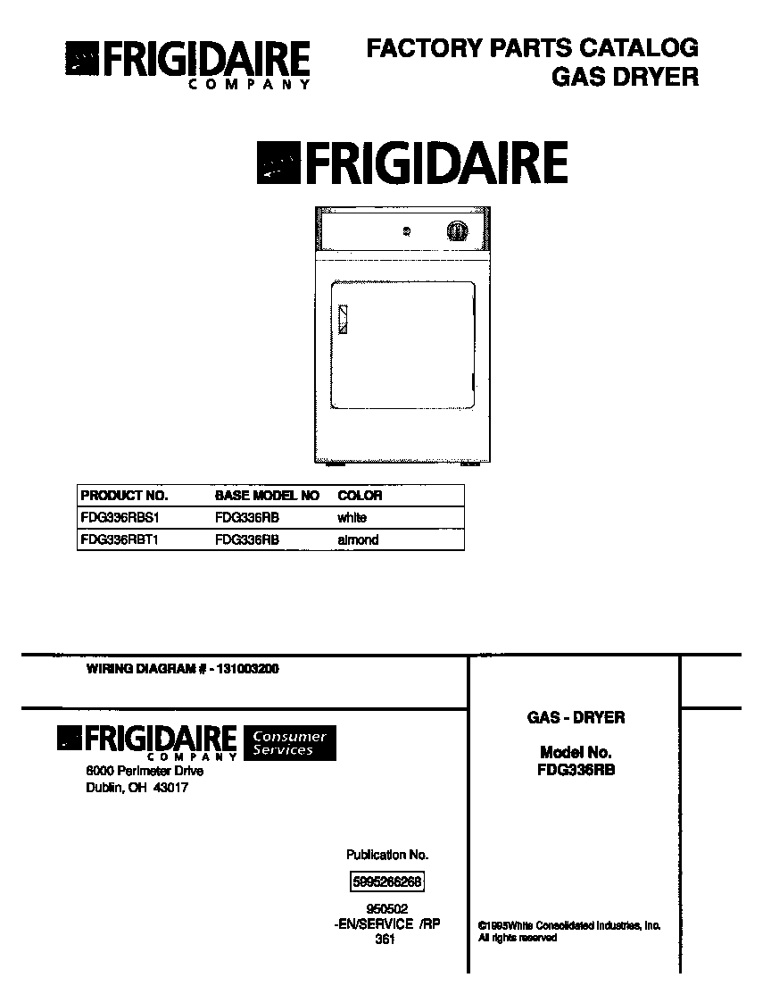 Frigidaire FDG336RBS1 cover page diagram