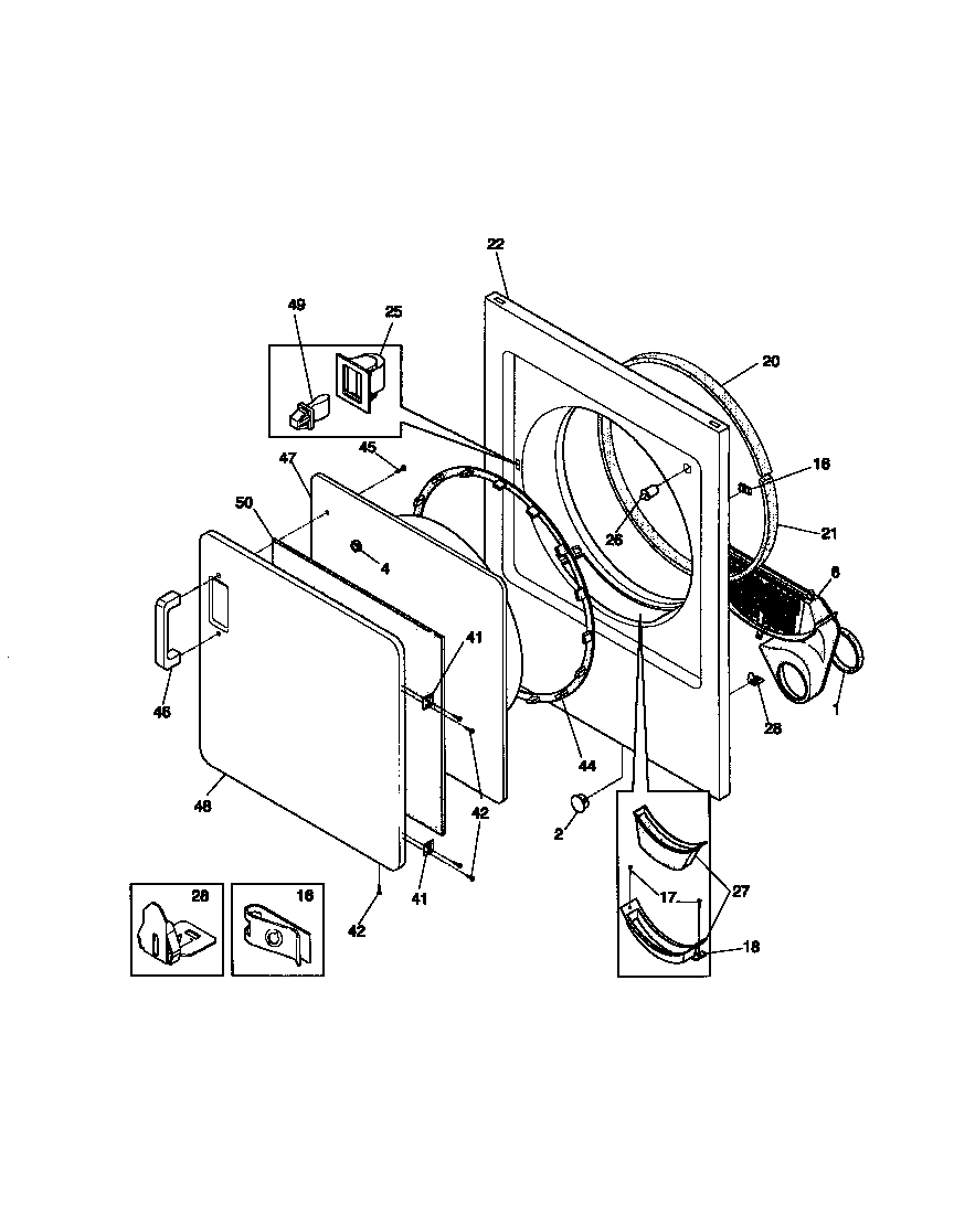 Frigidaire FDG336RBS1 front panel, lint filter diagram