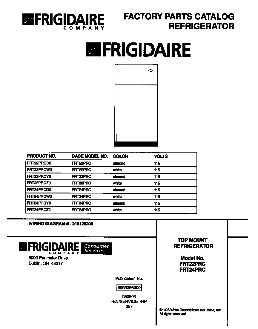 Frigidaire FRT22PRCW0 cover page diagram
