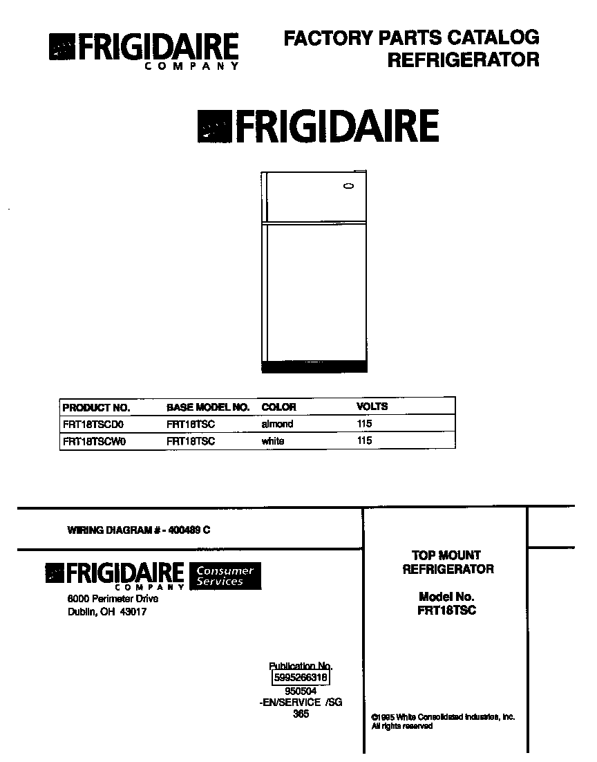 Frigidaire FRT18TSCW0 cover page diagram