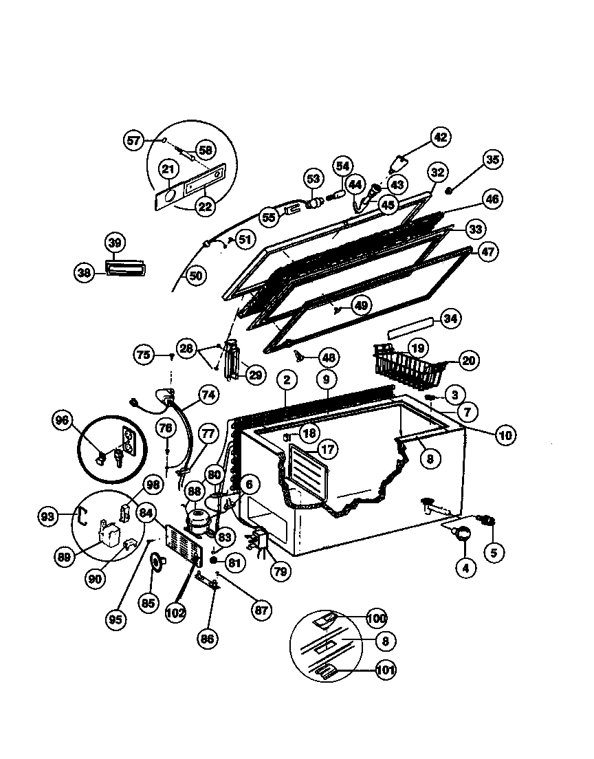 Frigidaire FFC15M5AW3 door, cabinet, unit diagram