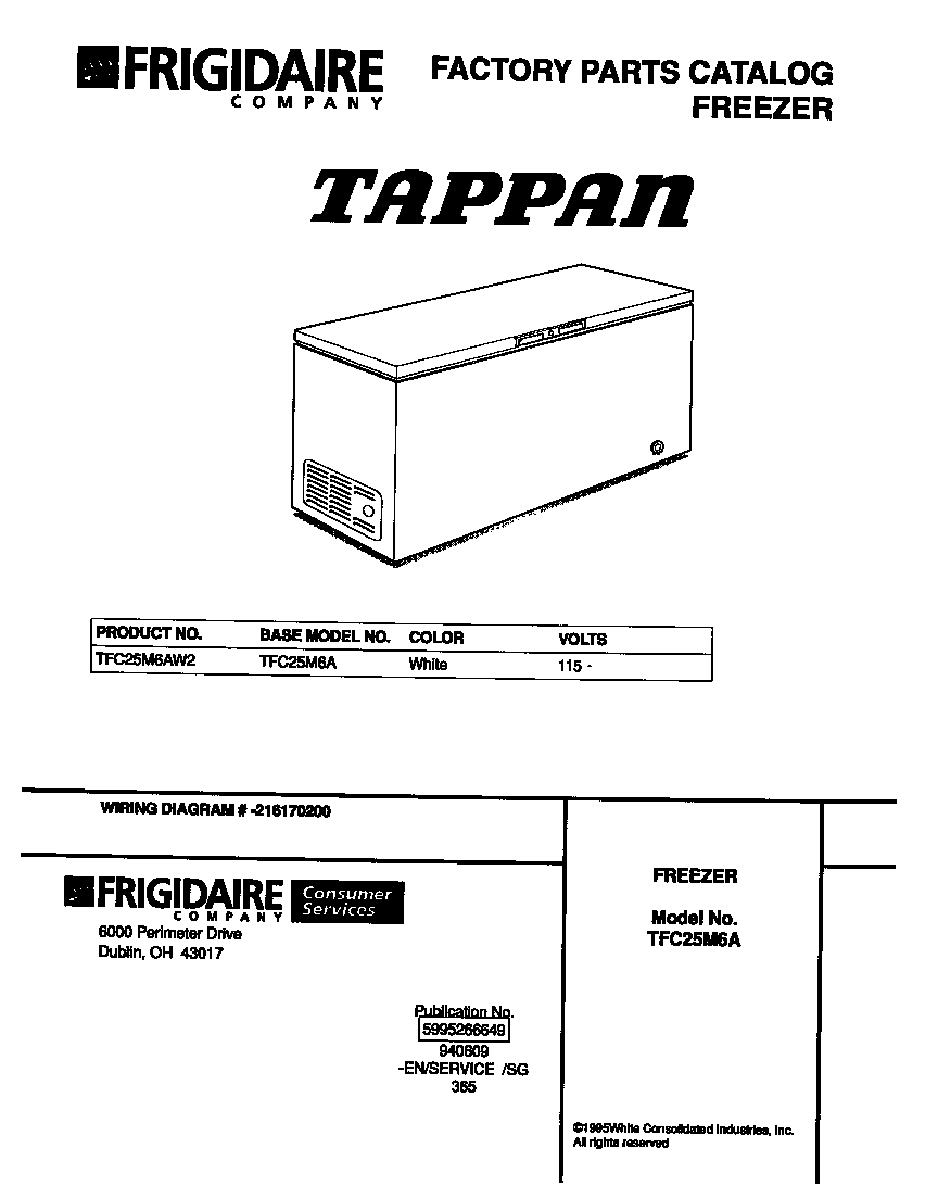 Tappan TFC25M6AW2 cover page diagram