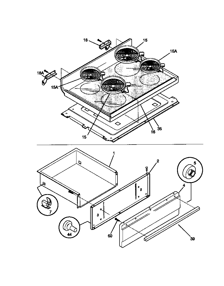 Tappan 31-4592-23-02 top, drawer diagram