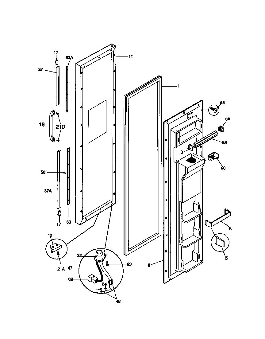 Frigidaire FRS22WPCW0 freezer door diagram