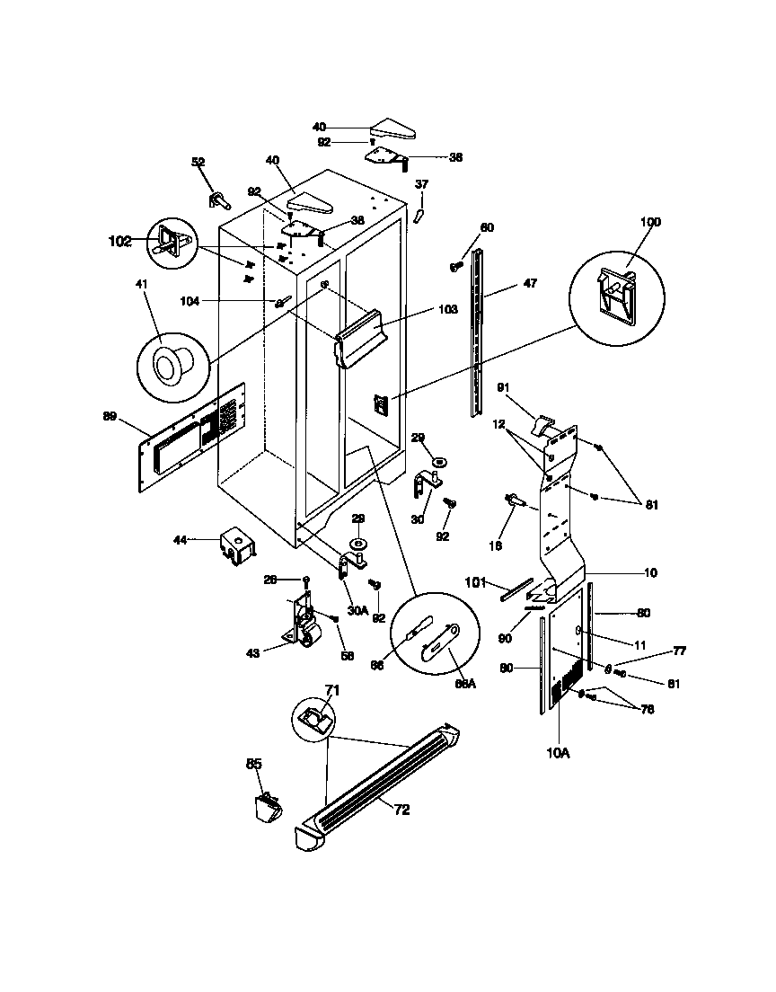 Frigidaire FRS22WPCW0 cabinet diagram